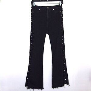 I Am Gia Black Elsi Jeans Y2K Cut Out Sides Flared Rock & Roll Stretch  VGUC   S